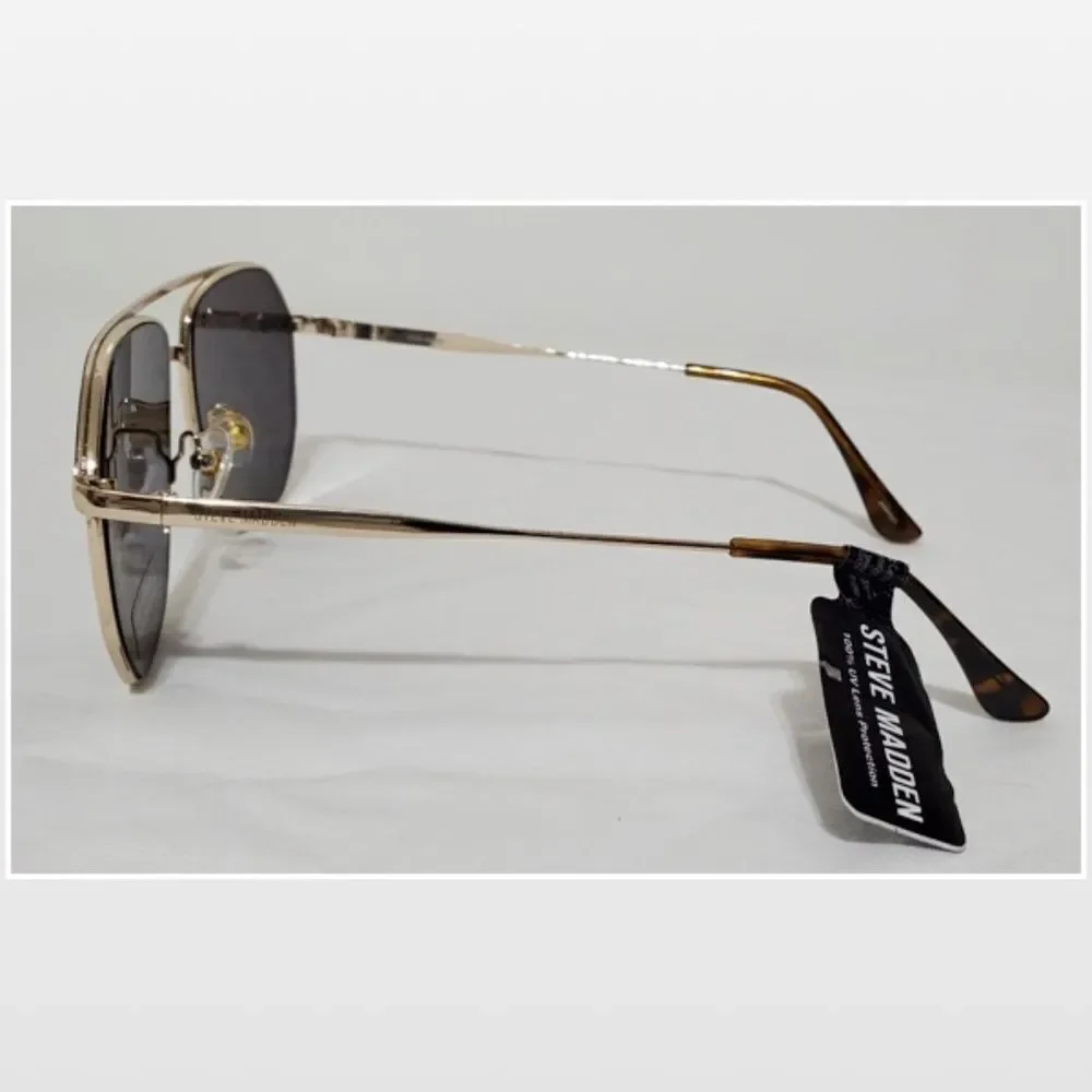 New Steve Madden Sunglasses Logo Printed Mirrored Aviators Black Gold NWT - Picture 8 of 16